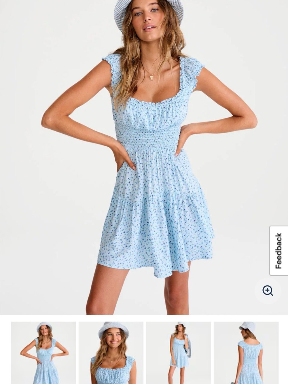 Aeropostale Light Blue Floral Smocked Mini Dress